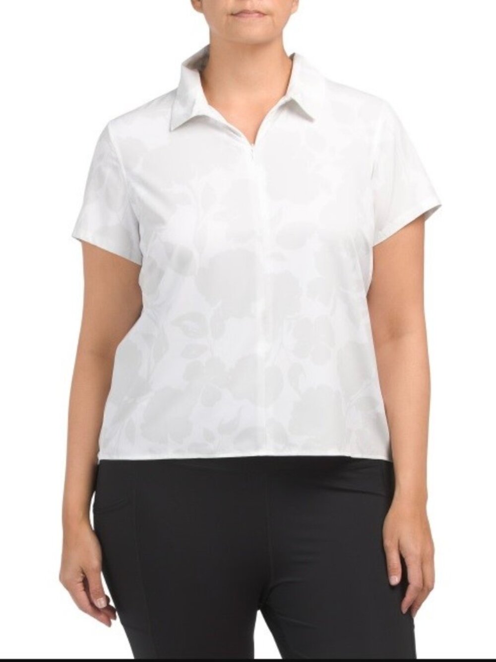 Spanx Sunshine Short Sleeve Top Plus Size 1X White Floral UPF 50+ Shirt Zip $88